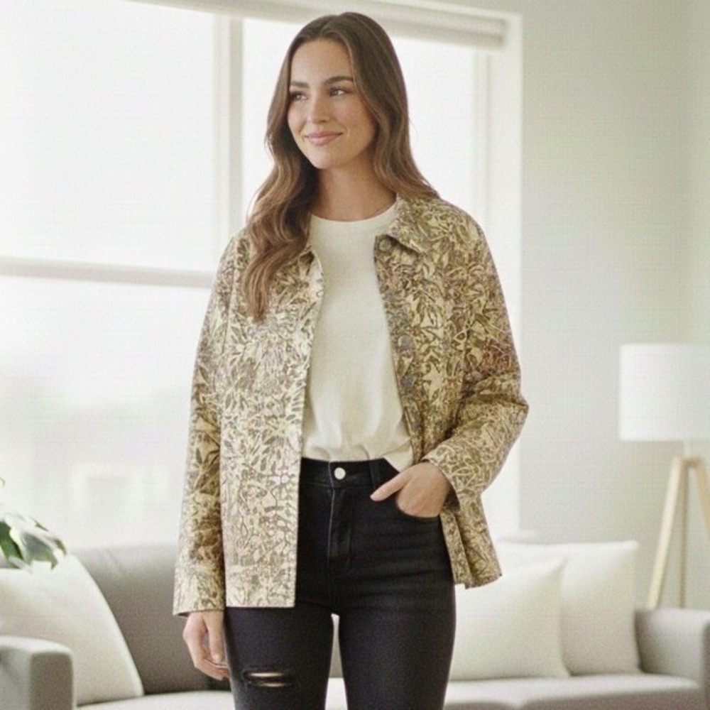 Analogy Woman Textured Abstract Print‎ Button Front Jacket - Size 1X